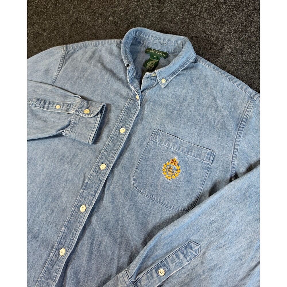 Lauren Ralph Lauren Women's Small Chambray Shirt Vintage LRL Crest Embroidered